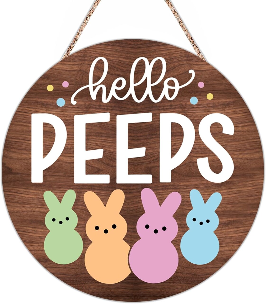 Easter Bunny Door Decoration – Hello Peeps Wooden Welcome Wall Sign for Home and Party Decor